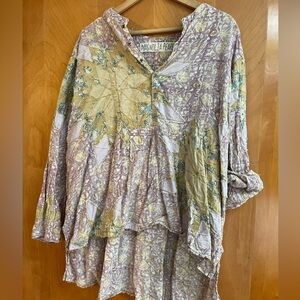 Magnolia Pearl Women's Floral Blouse - Lavender and Beige